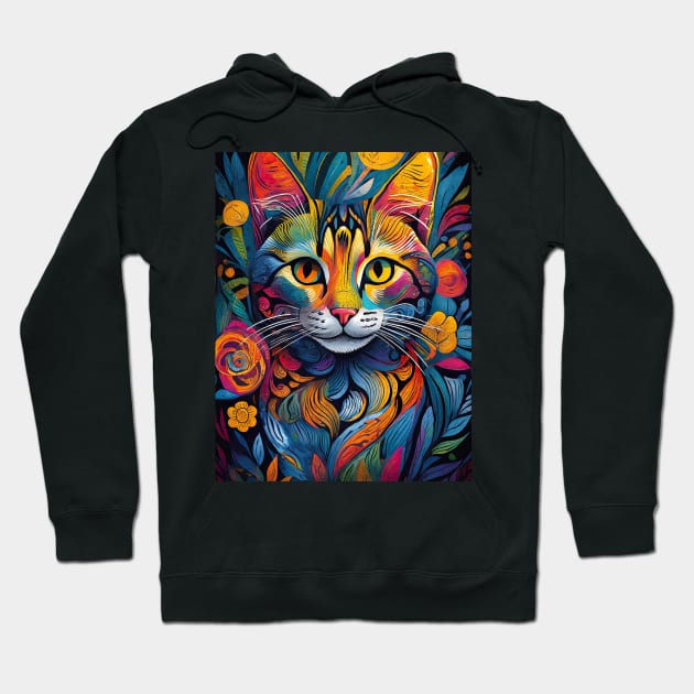 vibrant and colourful cat art design Hoodie by clearviewstock